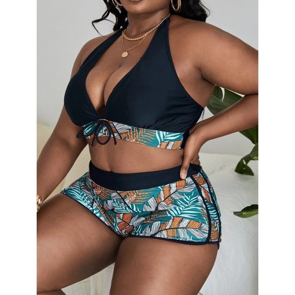 High Waisted Tropical Swimsuit W/Beach Shorts 1XL - Picture 4 of 5